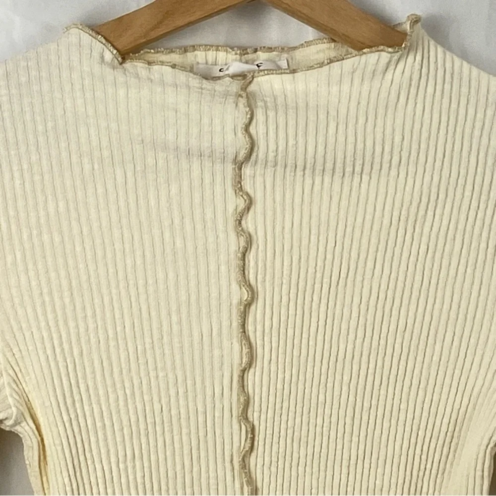 O’Neill Cream Ribbed Y2K Long Sleeve Cropped Top Size Small - Picture 3 of 16